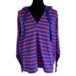NWOT Gap lightweight v-neck striped cotton hoodie XL cropped red blue